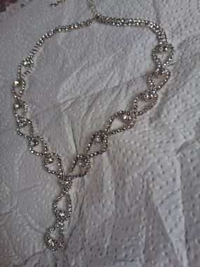 Silver Crystal Drop Y Necklace - Elegant Women's Jewelry